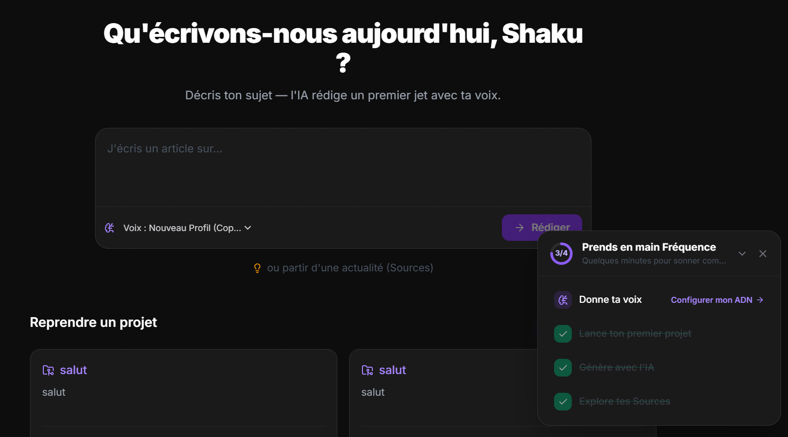 Tableau de bord des projets de Fréquence